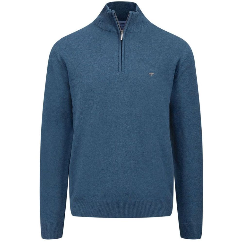 FYNCH HATTON TROYER COLLAR AND LOGO DETAIL MEN AZURE SWEATER